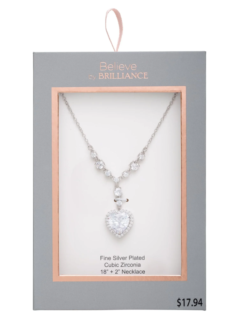 - Women'S Silver Plated Cubic Zirconia Heart Pendant Necklace, 18" - Image 3