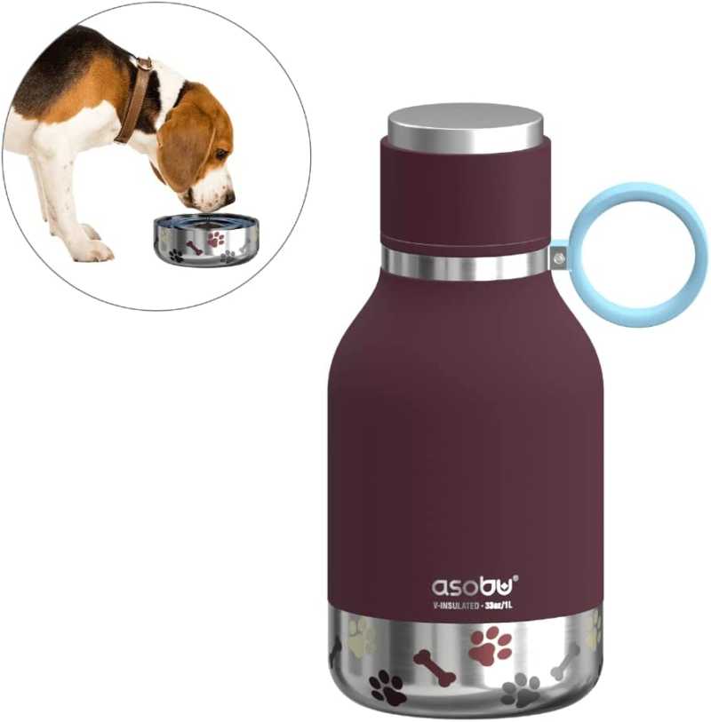 Dog Bowl Attached to Stainless Steel Insulated Travel Bottle for Human 33 Ounce (Burgundy) - Image 8