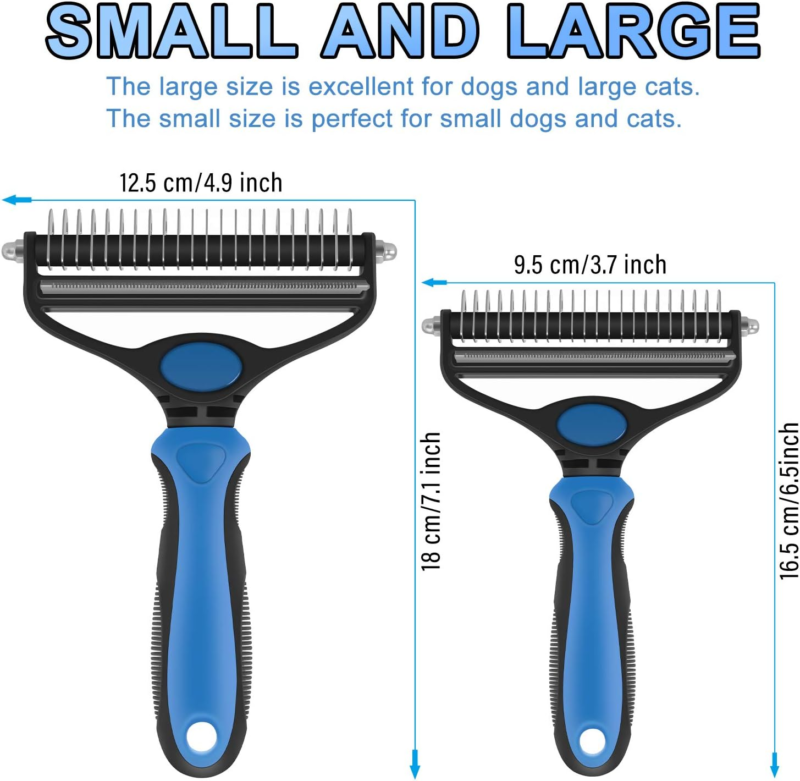 Dog Grooming Brush, 2 in 1 Dog Undercoat Rake for Small Dogs and Cats Shedding, Safe Dematting Comb Deshedding Tool for Pet Matted Hair (Small Blue) - Image 2