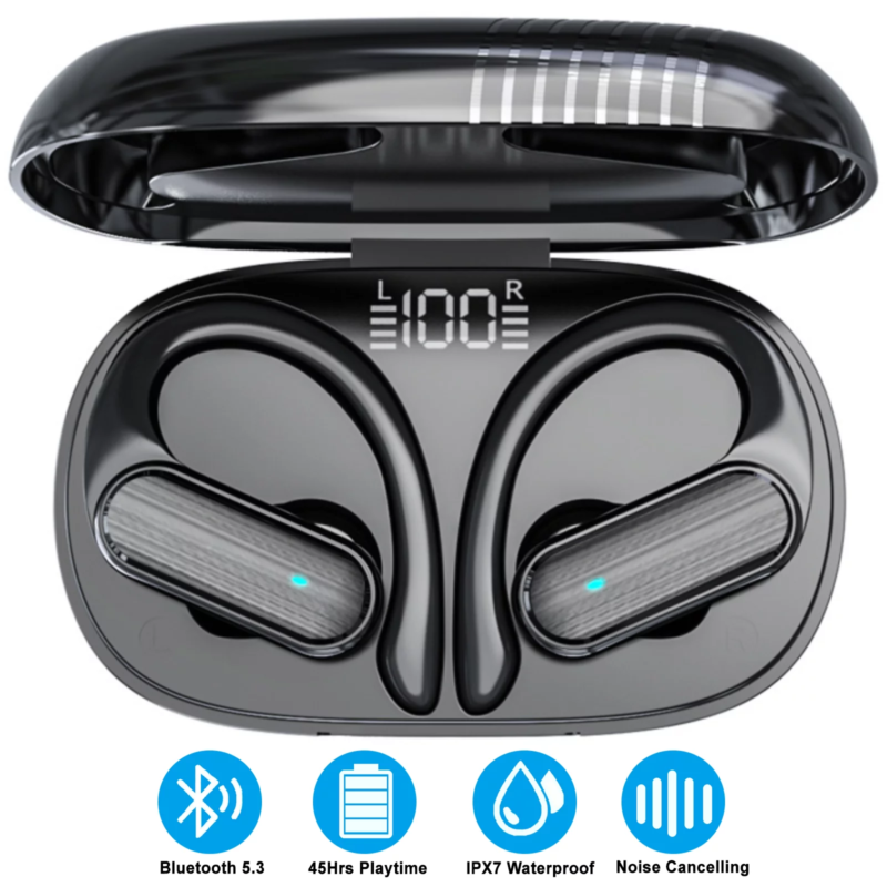 Bluetooth 5.3 IPX7 Noise Cancelling Wireless Earbuds with 45H Playtime, Black - Image 9