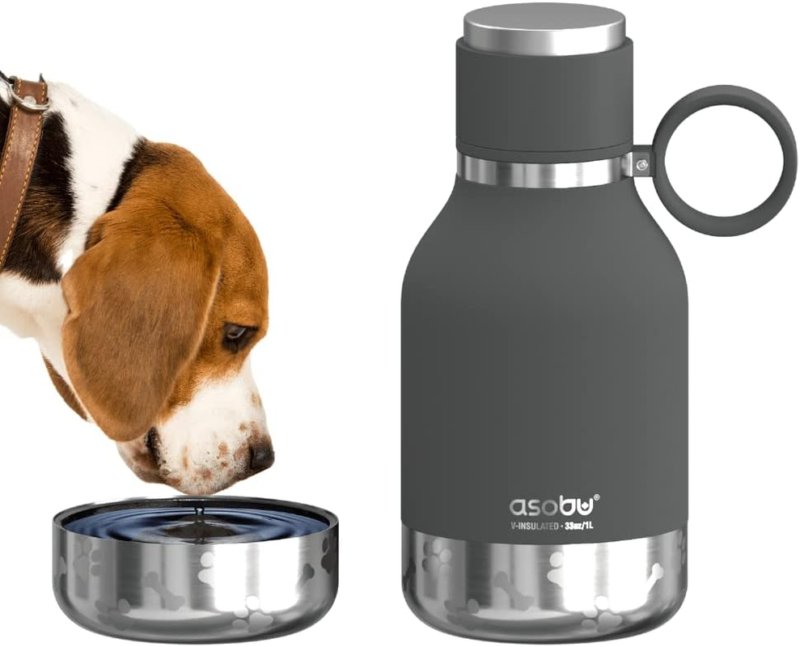 Dog Bowl Attached to Stainless Steel Insulated Travel Bottle for Human 33 Ounce (Burgundy) - Image 12