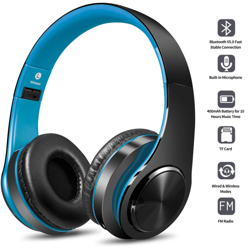 Bluetooth Headphones over Ear, Hi-Fi Stereo Wireless Foldable Headset with Soft Memory-Protein Earmuffs