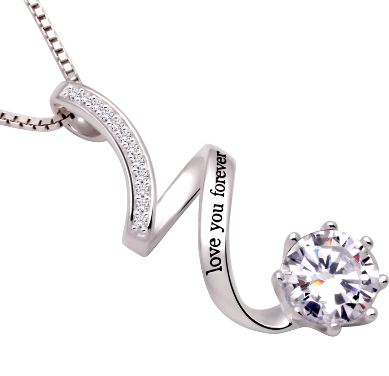 Jewelry Sterling Silver "Love You Forever" Cubic Zirconia Pendant Necklace - Image 2