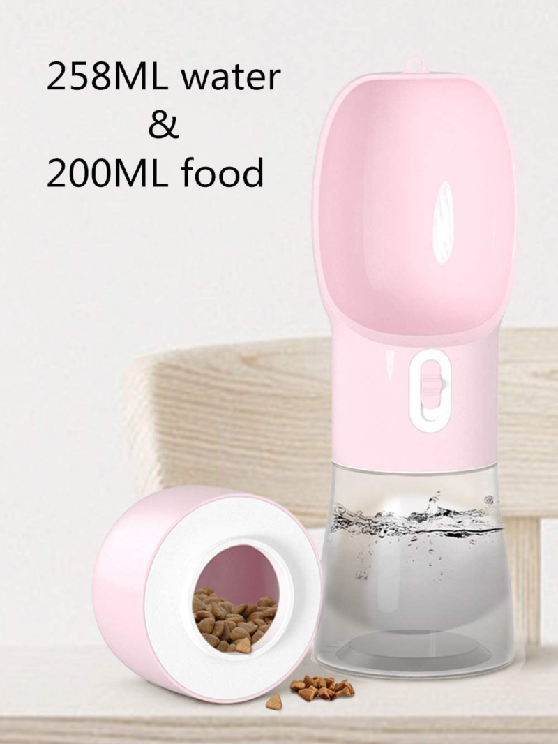 Outdoor Dog Water Bottle Dispenser - Leak Proof for Pets on the Go with Food Container Multifunctional Travel Dog Water Bottle (Pink) - Image 4