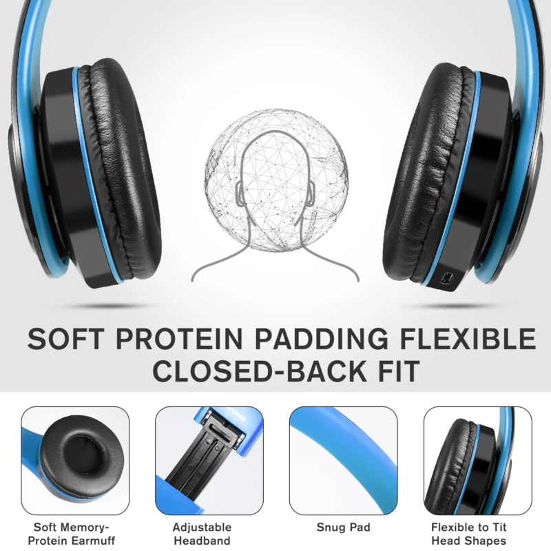 Bluetooth Headphones over Ear, Hi-Fi Stereo Wireless Foldable Headset with Soft Memory-Protein Earmuffs - Image 3