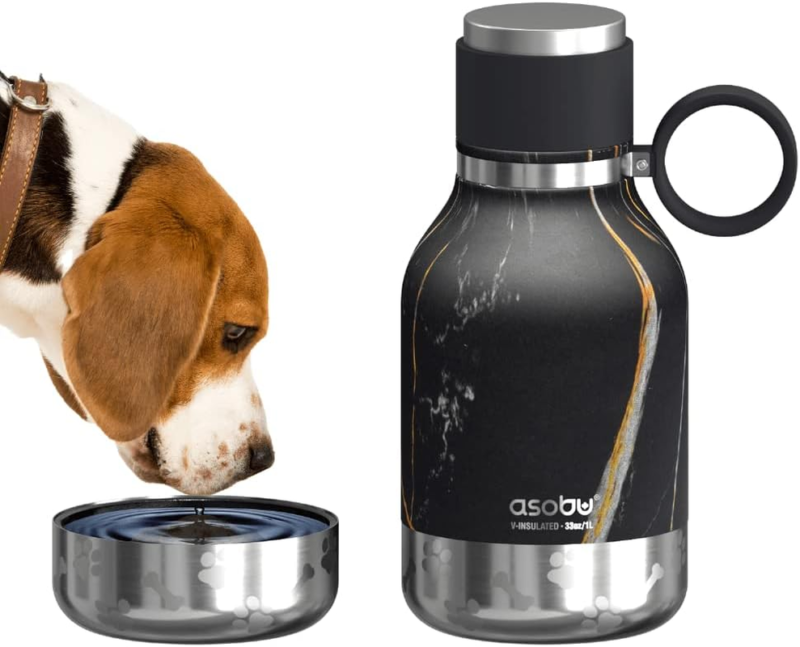 Dog Bowl Attached to Stainless Steel Insulated Travel Bottle for Human 33 Ounce (Burgundy) - Image 10