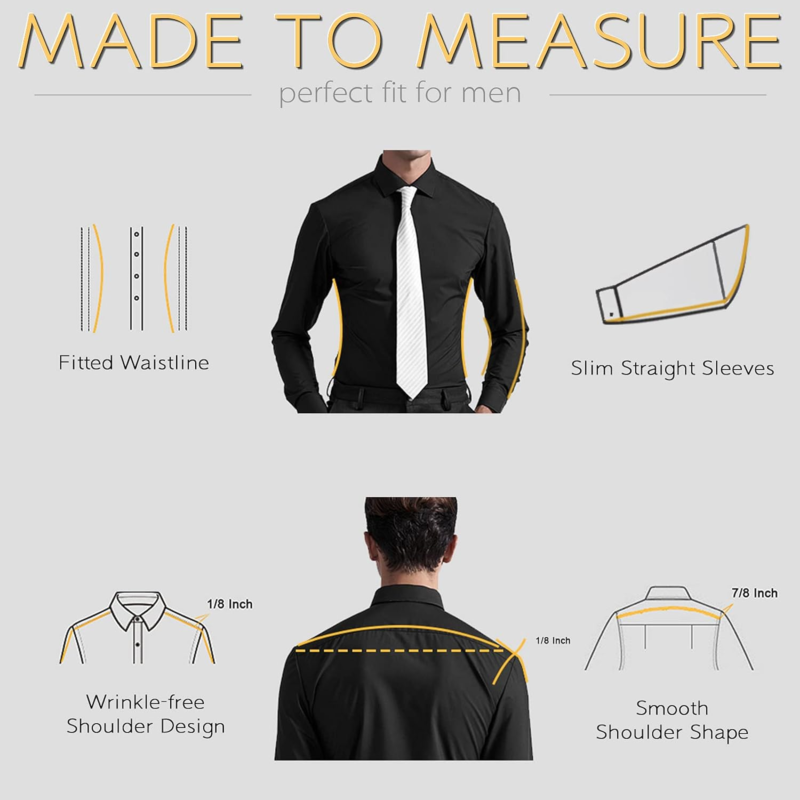 Mens Fiber Casual Button up Slim Fit Collared Formal Shirts, Black Button down Shirt - Image 2