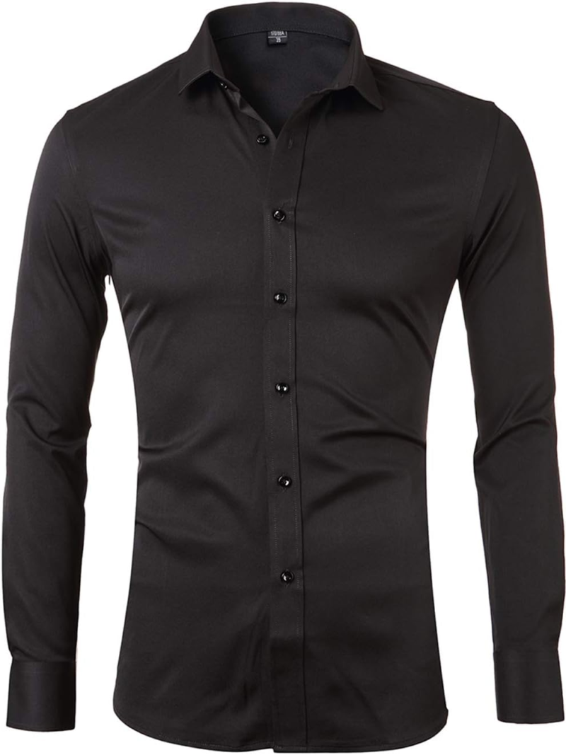 Mens Fiber Casual Button up Slim Fit Collared Formal Shirts, Black Button down Shirt - Image 3