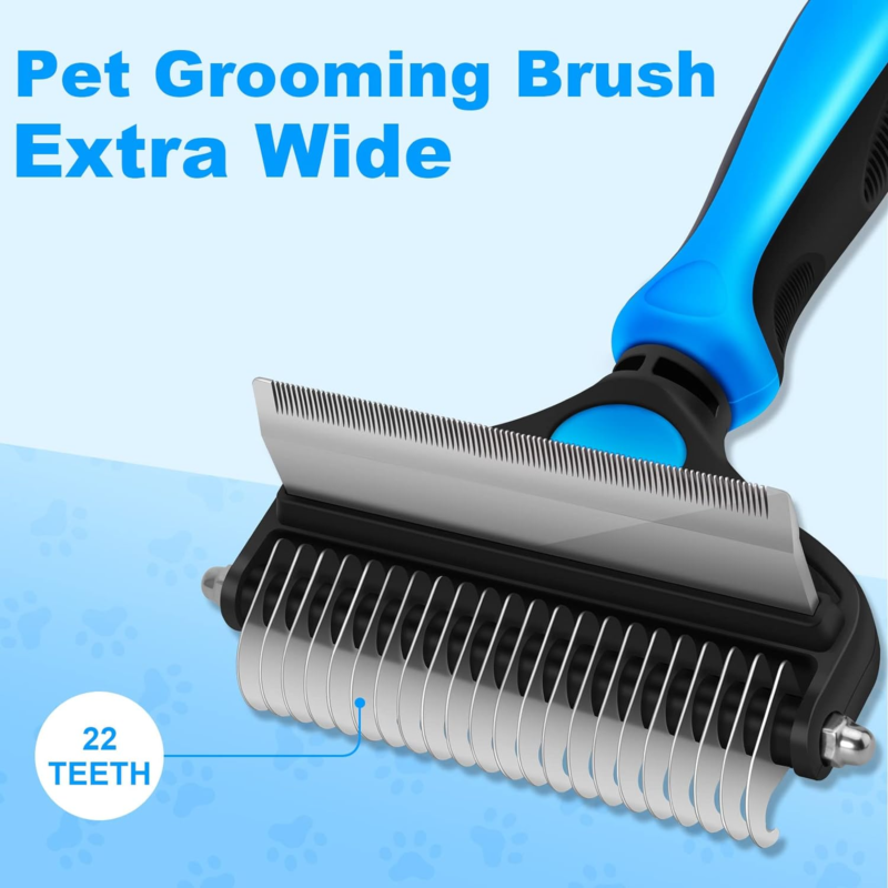 Dog Grooming Brush, 2 in 1 Dog Undercoat Rake for Small Dogs and Cats Shedding, Safe Dematting Comb Deshedding Tool for Pet Matted Hair (Small Blue) - Image 4