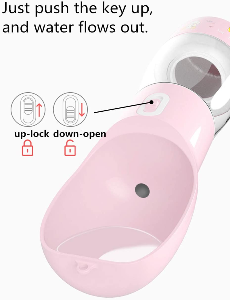 Outdoor Dog Water Bottle Dispenser - Leak Proof for Pets on the Go with Food Container Multifunctional Travel Dog Water Bottle (Pink) - Image 2