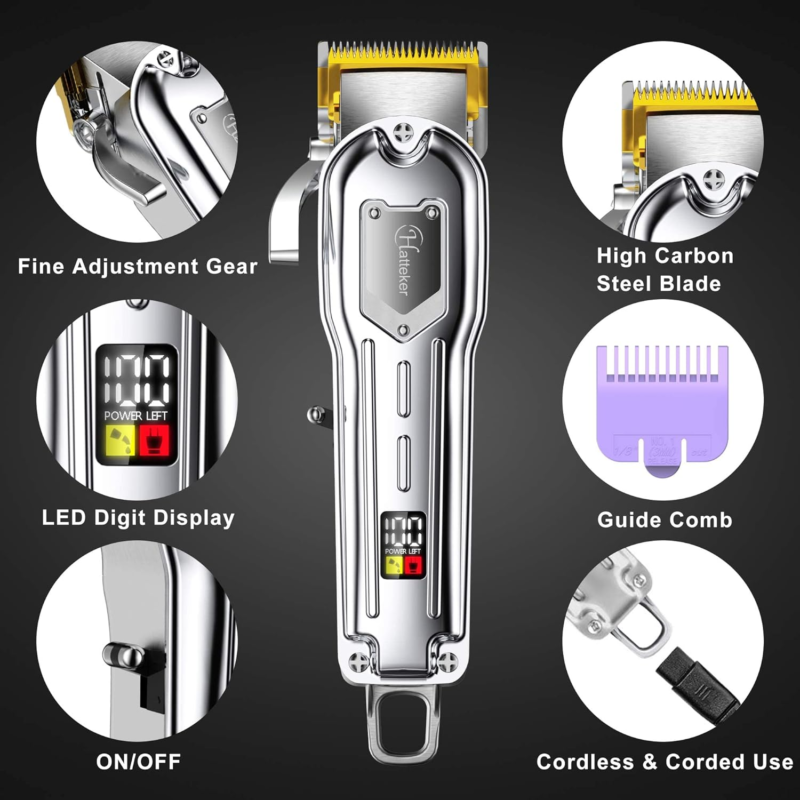 Mens Hair Clippers Professional Cordless Hair Beard Trimmer Haircut Grooming Kit Rechargeable Stainless Steel - Image 2