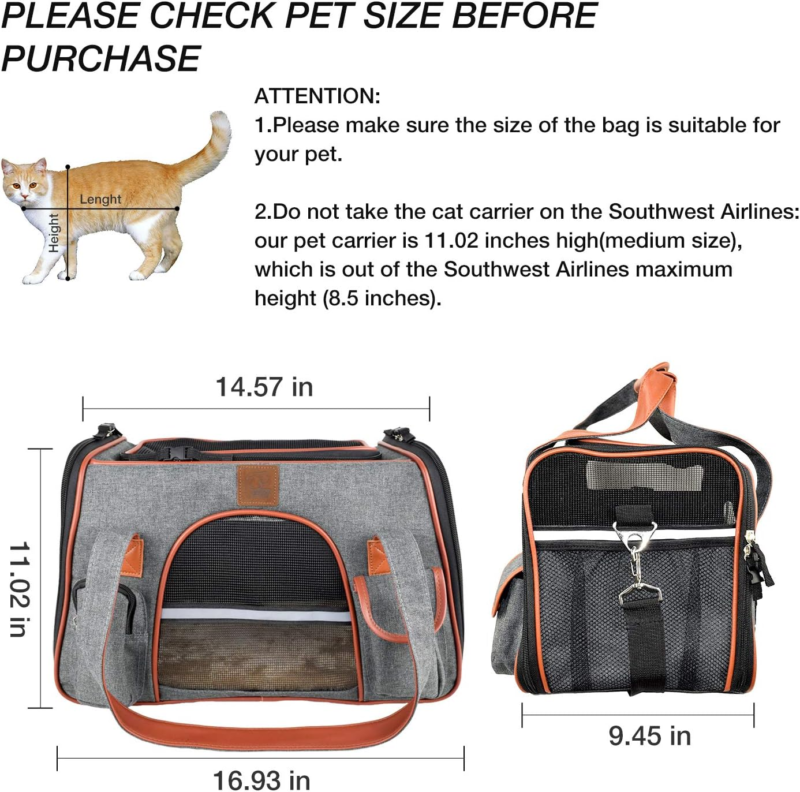 Pet Carrier for Cats and Small Dogs Airline Approved Soft Sided Carrier，Ventilated Pet Travel Carrier，Car Seat Safe Carrier - Image 2