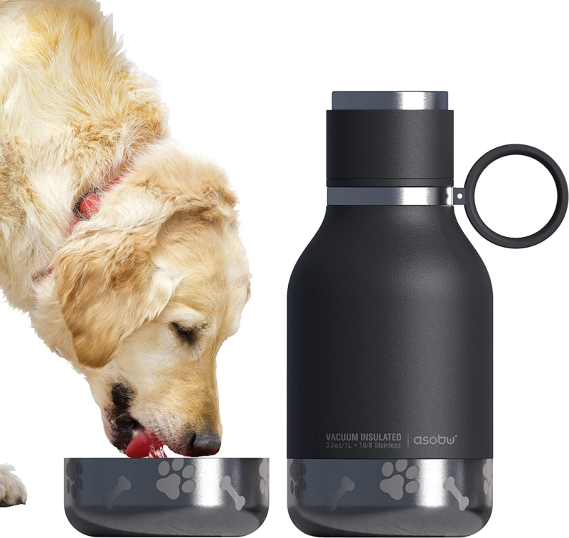 Dog Bowl Attached to Stainless Steel Insulated Travel Bottle for Human 33 Ounce (Burgundy) - Image 14