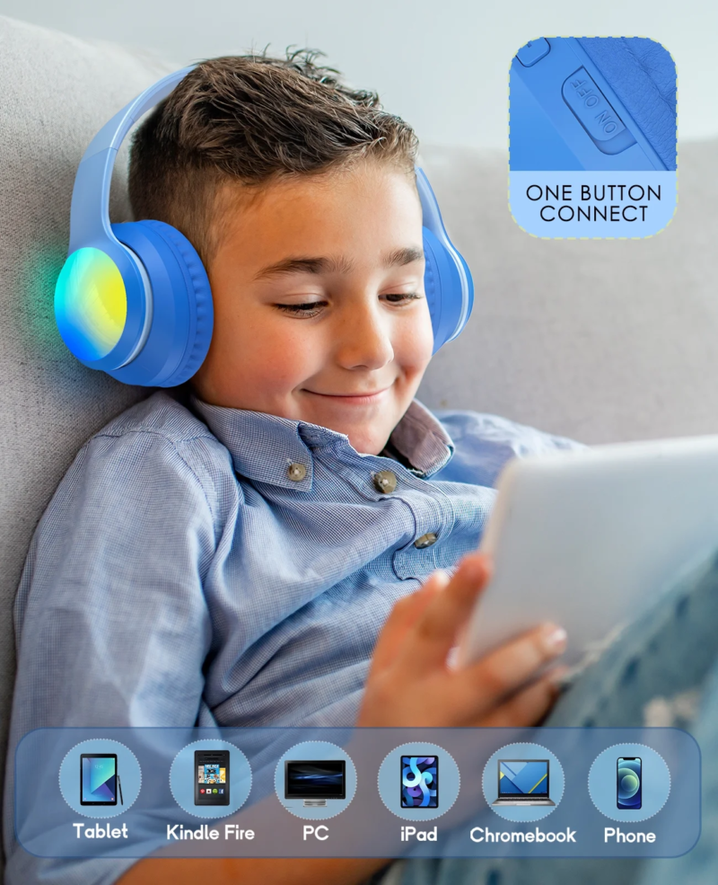 Kids Headphones Bluetooth,  Wireless/Wired On-Ear Headset with Noise Cancelling Microphone for Toddler Boys Girls Tablet School - Image 3