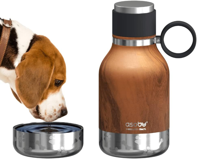 Dog Bowl Attached to Stainless Steel Insulated Travel Bottle for Human 33 Ounce (Burgundy) - Image 9