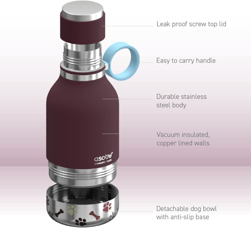 Dog Bowl Attached to Stainless Steel Insulated Travel Bottle for Human 33 Ounce (Burgundy) - Image 5