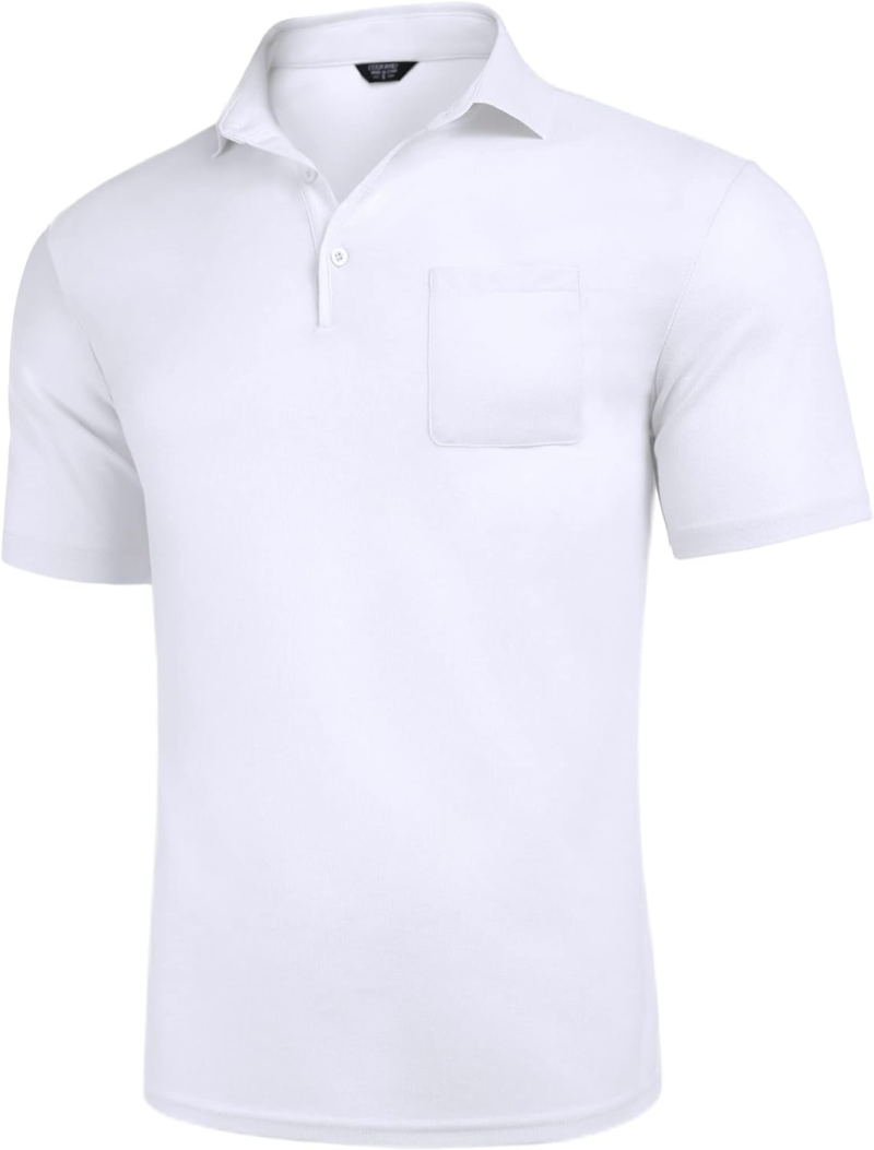 Men'S Golf Shirts Slim Fit Polo Shirt Cotton Pique Mesh Basic T Shirt White - Image 2