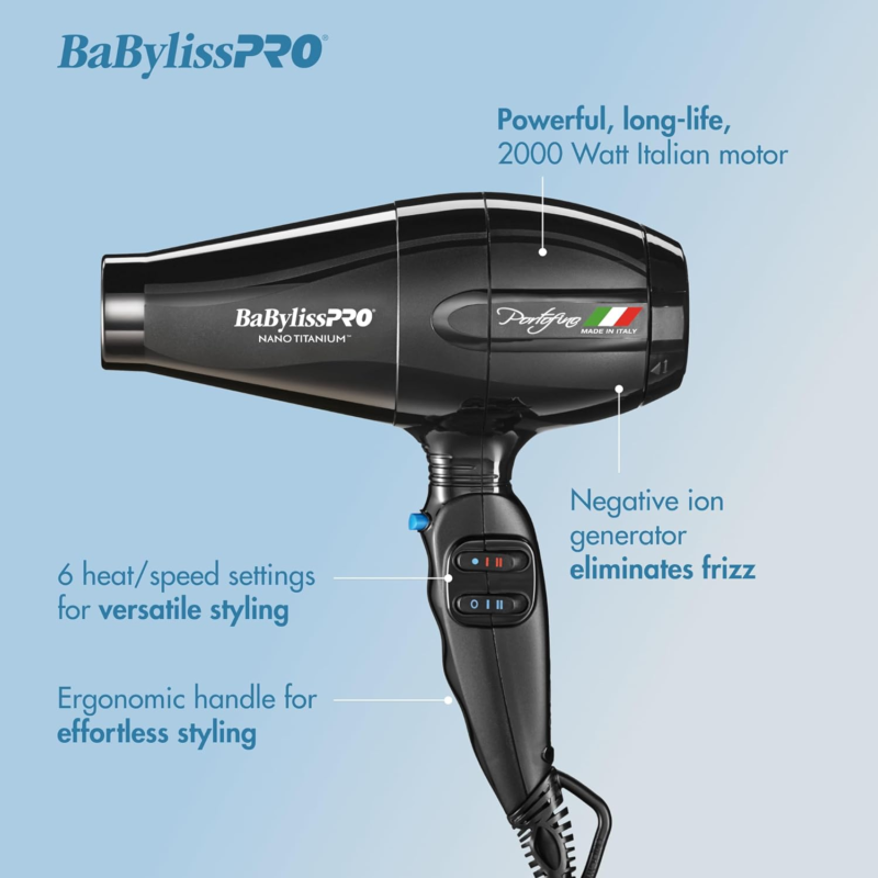 Nano Titanium Italian Portofino Hair Dryer - Professional 2000 Watt Blow Dryer - Image 3