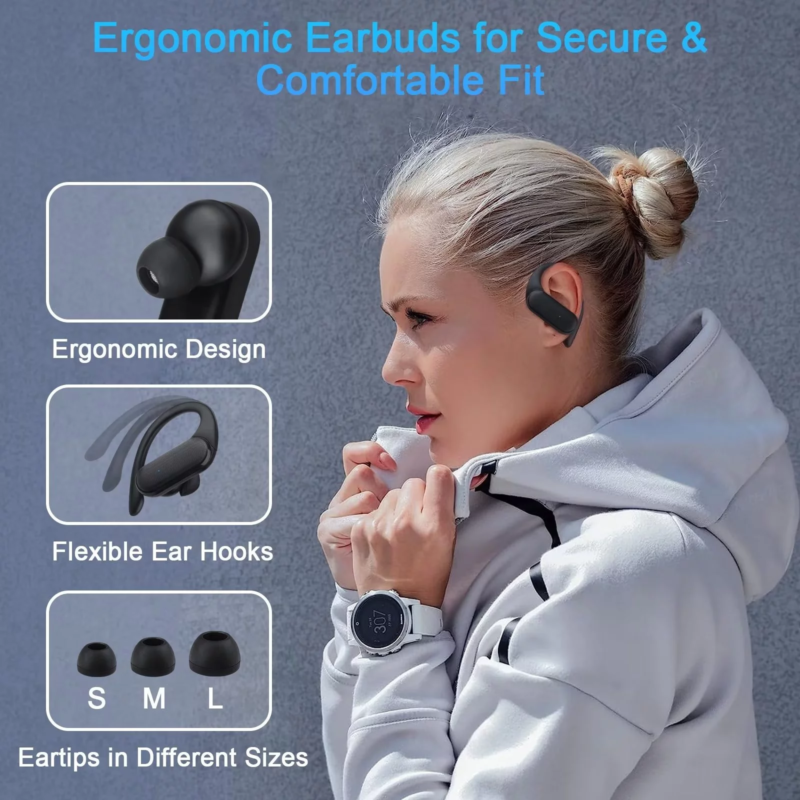 Bluetooth 5.3 IPX7 Noise Cancelling Wireless Earbuds with 45H Playtime, Black - Image 5