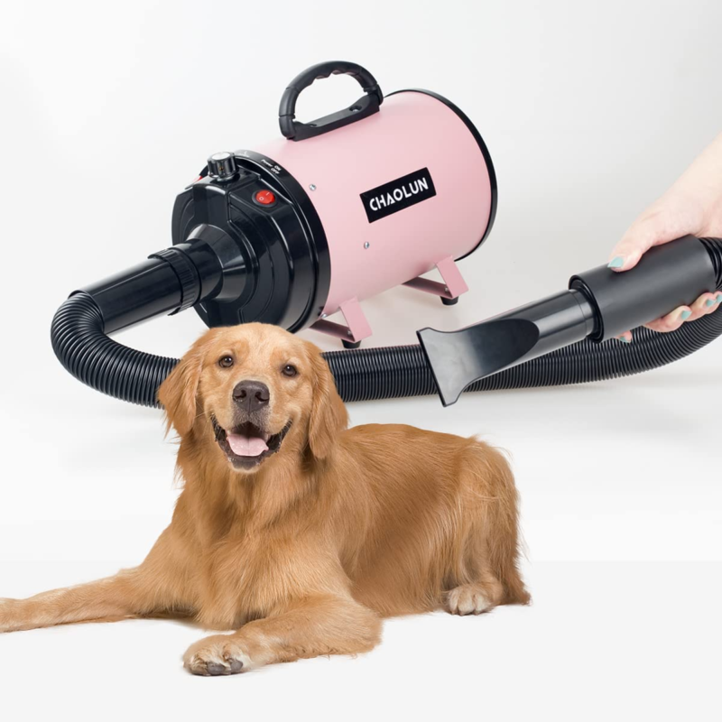 Dog Dryer, High Velocity Professional Pet Grooming Dryer with Heater, Adjustable Speed Dog Blow Dryer, 3 Nozzles and a Comb, Pink (2400W) - Image 3