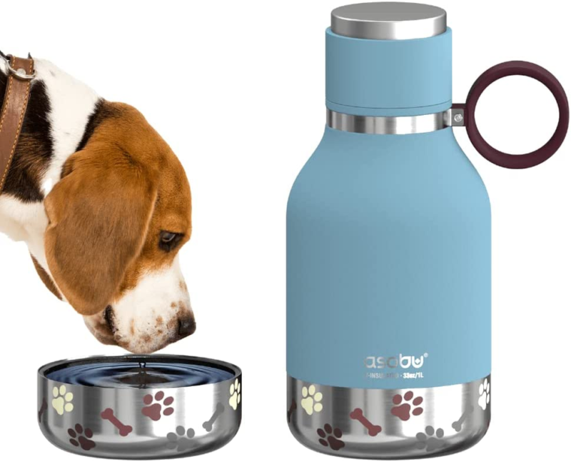 Dog Bowl Attached to Stainless Steel Insulated Travel Bottle for Human 33 Ounce (Burgundy) - Image 15