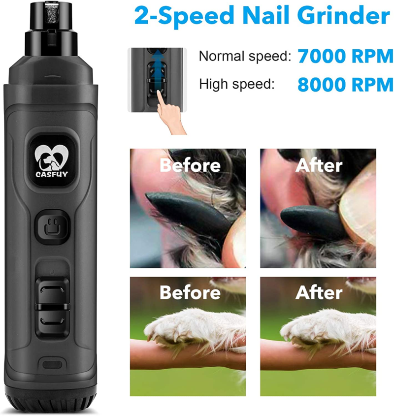 Dog Nail Grinder with 2 LED Light - New Version 2-Speed Powerful Electric Pet Nail Trimmer Professional Quiet Painless Paws Grooming & Smoothing for Small Medium Large Dogs and Cats (Grey) - Image 5