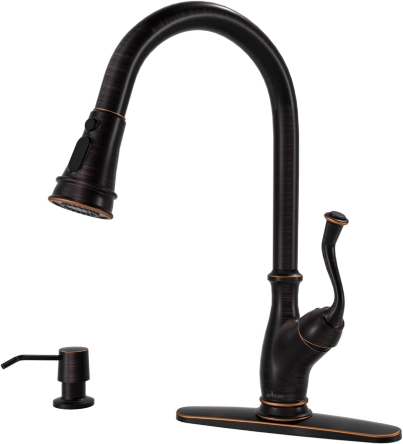 Pull down Kitchen Faucet with Sprayer Oil Rubbed Bronze, Single Handle One Hole High Arc Pull Out Spray Head Kitchen Sink Faucet with Deck Plate - Image 10