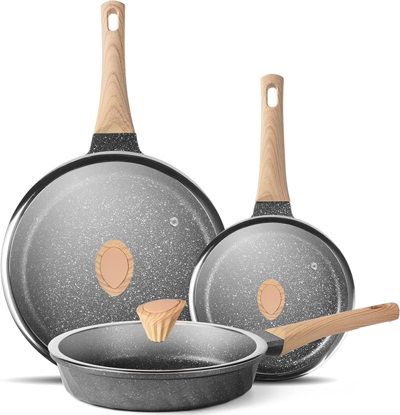 Frying Pans Nonstick, Induction Frying Pan Set Granite Skillet Pans for Cooking Omelette Pan Cookware Set with Heat-Resistant Handle, Christmas Gift for Women (8" &9.5" &11") - Image 10