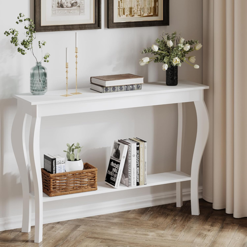 Narrow Console Table, Chic Accent Sofa Table, Entryway Table, White - Image 9