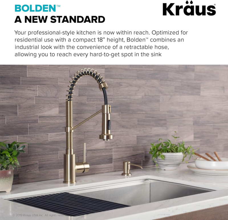 Bolden Commercial Style 2-Function Single Handle Pull down Kitchen Faucet in Brushed Gold, KPF-1610BG - Image 3