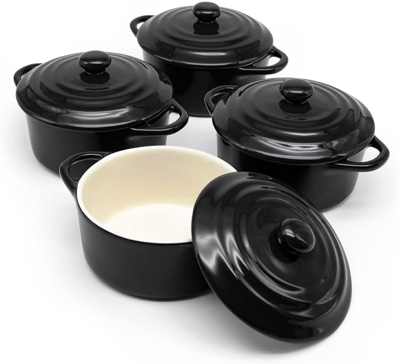 Ceramic Mini Cocotte Set, Small Casserole Dishes with Lids and Handles, Individual Baking Ramekins, Oven, Microwave & Dishwasher Safe, Stoneware, 12 Oz, Set of 4 - Image 9