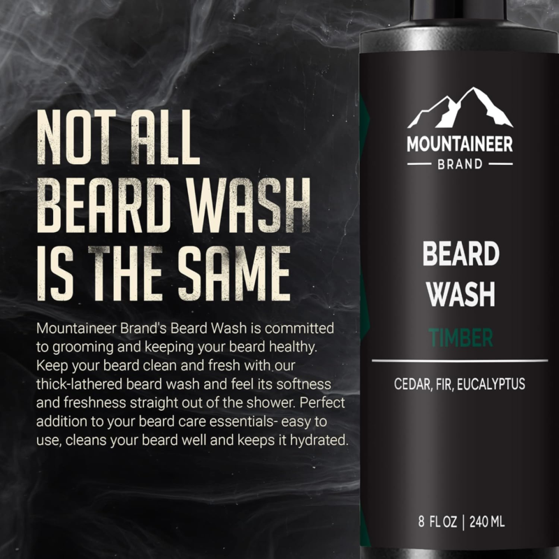 Beard Wash for Men | 100% Natural Beard Shampoo | Thick Cleaning Softening Lather for Hair and Skin | Hydrate and Detangle | Grooming Treatment | Timber Scent 8Oz - Image 3