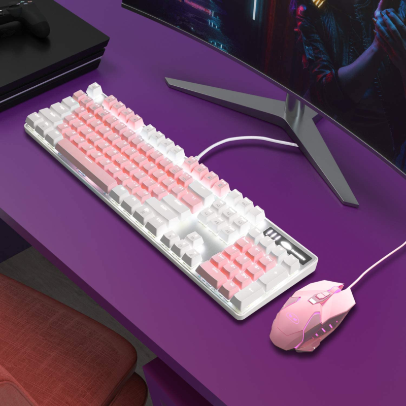 Mechanical Gaming Keyboard, New Upgraded Blue Switch 104 Keys White Backlit Keyboards, USB Wired Mechanical Computer Keyboard for Laptop, Desktop, PC Gamers(White & Pink) - Image 8