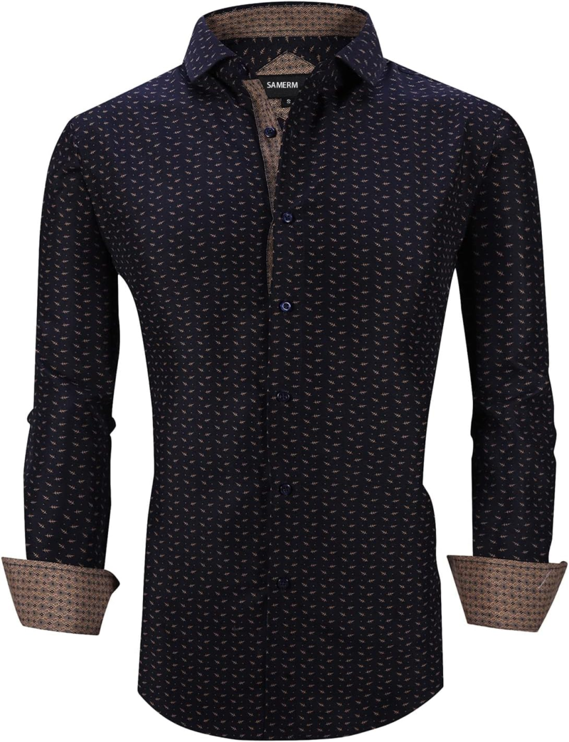 Mens Printed Dress Shirts Easy Care Regular Fit Long Sleeve Casual Button down Shirt for Men (Print14,M)