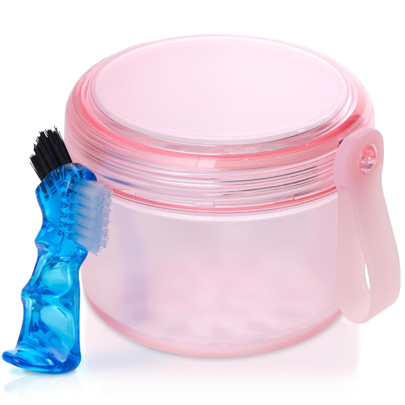 Denture Case, Leak Proof Denture Bath Cup for Travel, Denture Container Cups for Soaking Full & Partial Dentures, Retainers, Denture Cleaning Kit Holder Box with Denture Cleaner Brush-Pink - Image 8