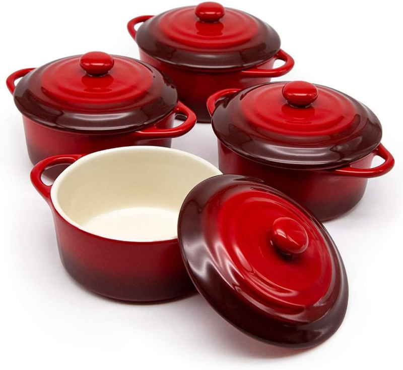 Ceramic Mini Cocotte Set, Small Casserole Dishes with Lids and Handles, Individual Baking Ramekins, Oven, Microwave & Dishwasher Safe, Stoneware, 12 Oz, Set of 4 - Image 11