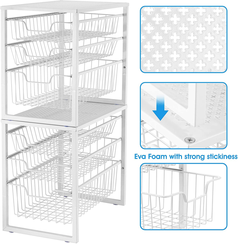 3-Tier under Sink Cabinet Organizer with Sliding Storage Drawer, Desktop Organizer for Kitchen Bathroom Office, Stackable, White - Image 5