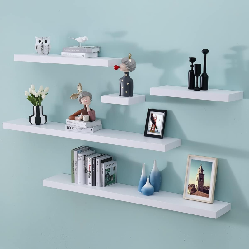 16 Inch White Mission Floating Shelves for Wall, Bathroom Wall Mount Shelves, Wood Modern Display Shelves, Book Shelves,For Bedroom,Living Room and Kitchen - Image 5