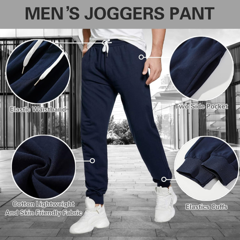 Men'S Joggers Sweatpants Cotton Casual Pants with Pockets Drawstring Gym Workout Athletic Training Pants - Image 4