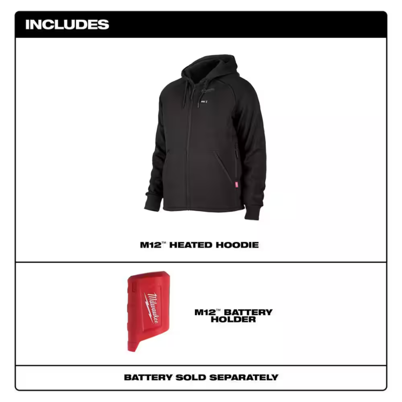 Men'S Small M12 12-Volt Lithium-Ion Cordless Black Heated Jacket Hoodie (Jacket and Battery Holder Only) - Image 3