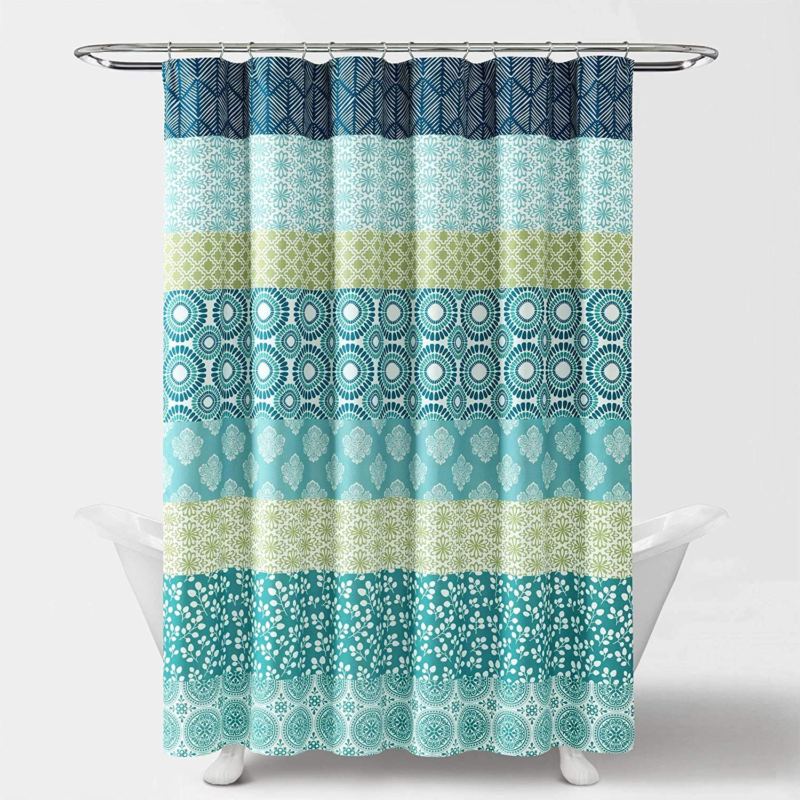 Bohemian Stripe Shower Curtain, 72" W X 72" L, Blue & Green - Boho Shower Curtain - Colorful Striped Bathroom Curtain - Maximalist & Boho Bathroom Decor - Image 4