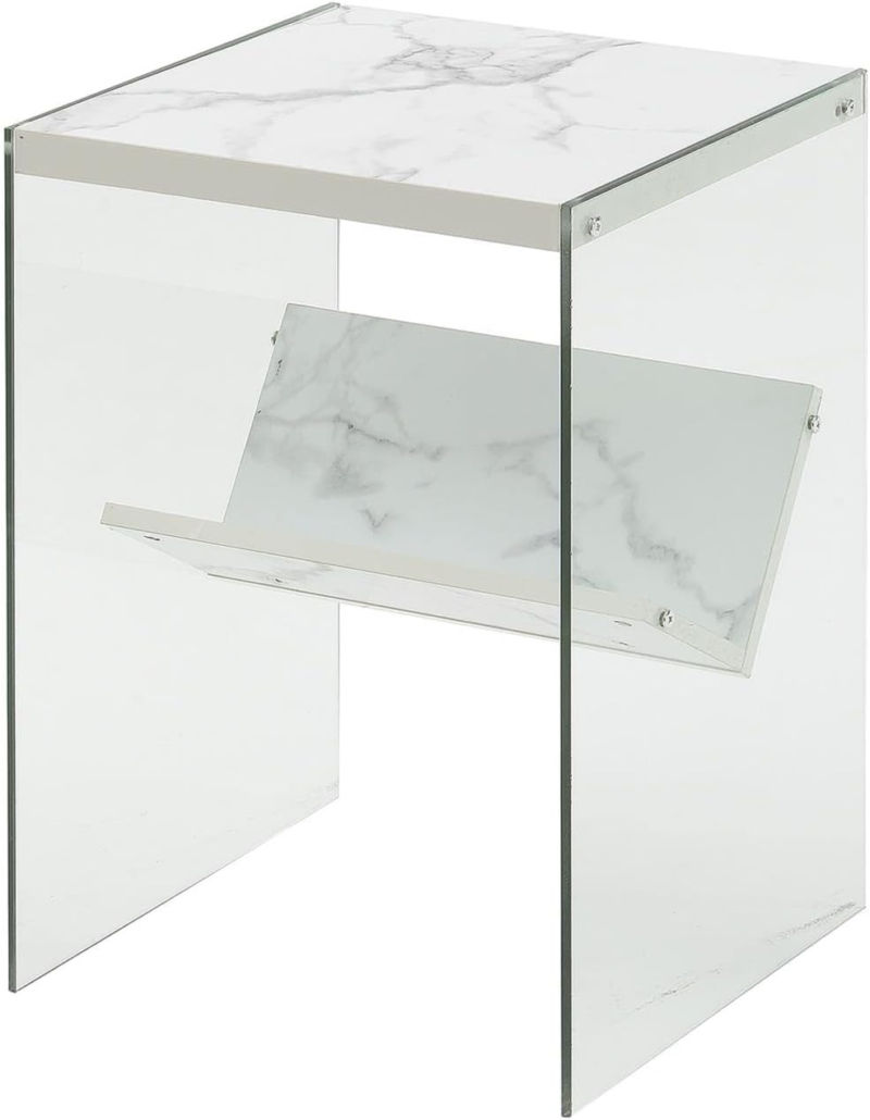 Soho End Table, Faux White Marble, 15.75 in X 16.5 in X 23.75 In