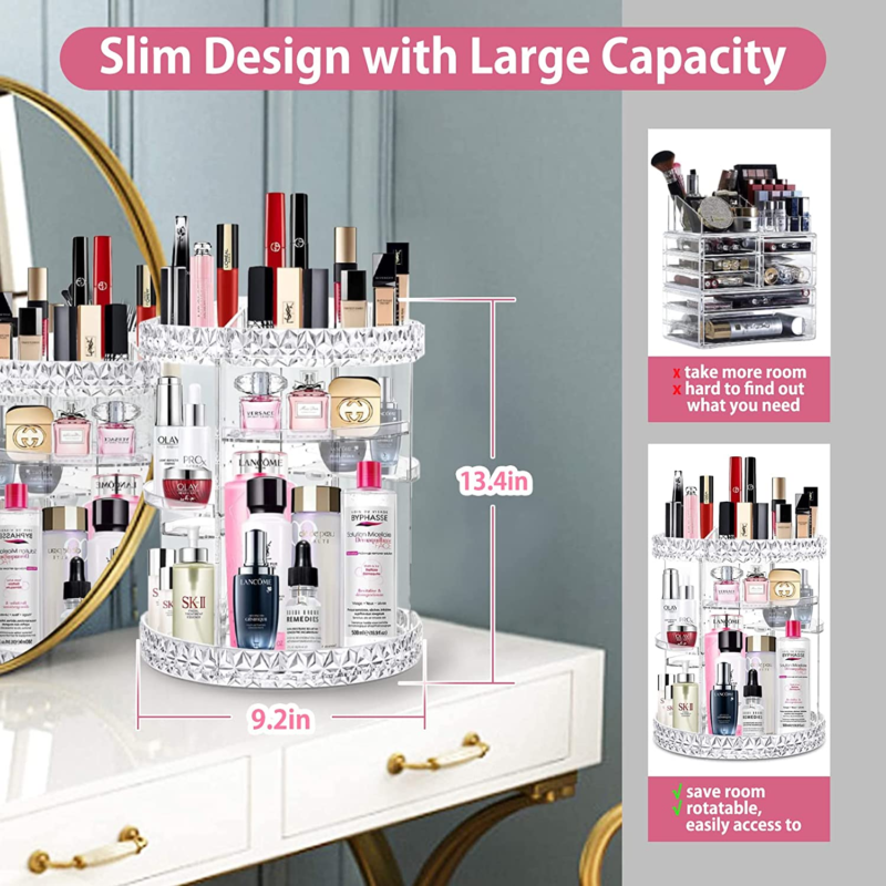 360 Rotating Makeup Organizer Perfume Organizer with 8 Adjustable Layer Clear Cosmetic Storage Display Case Large Capacity Acrylic Beauty Organizer for Vanity Countertop or Bedroom Dresser - Image 2