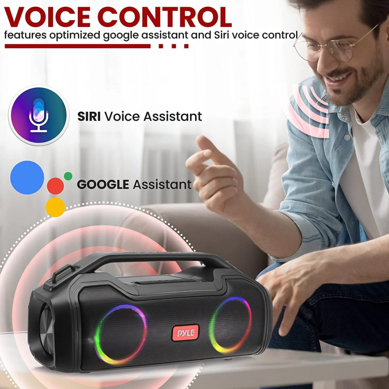 Virtual Assistance RGB Lighting Waterproof Wireless Bluetooth Portable Speaker, Black, PSBWP4 - Image 6
