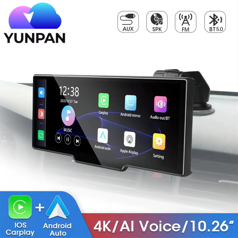 Yunpan 10.26" Dash Cam 4K 2160P Rearview Camera Carplay & Android Auto Dvr Gps Navigation Voice Control Car Dvr 5G Bt Fm Monitor - Image 2