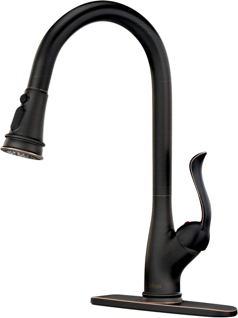 Pull down Kitchen Faucet with Sprayer Oil Rubbed Bronze, Single Handle One Hole High Arc Pull Out Spray Head Kitchen Sink Faucet with Deck Plate