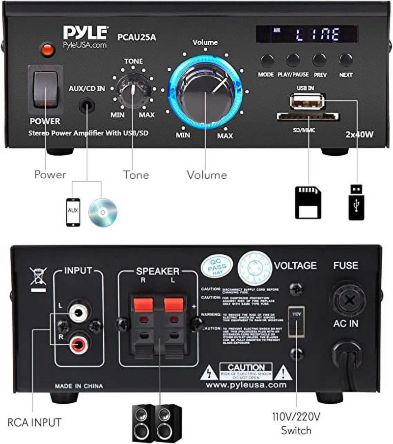 Audio Power Amplifier System - 2X40W Dual Channel Mini Theater Power Stereo Sound Receiver Box - Image 2