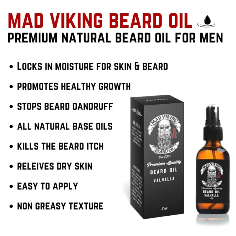 Mad Viking Beard Co. - Premium Beard Oil for All Lengths, All-Natural, Moisturizes Skin, Reduces Beard Itch, Helps Relieve Acne. for a Thicker Fuller Looking Beard. Made in the USA - 2Oz (VALHALLA) - Image 5