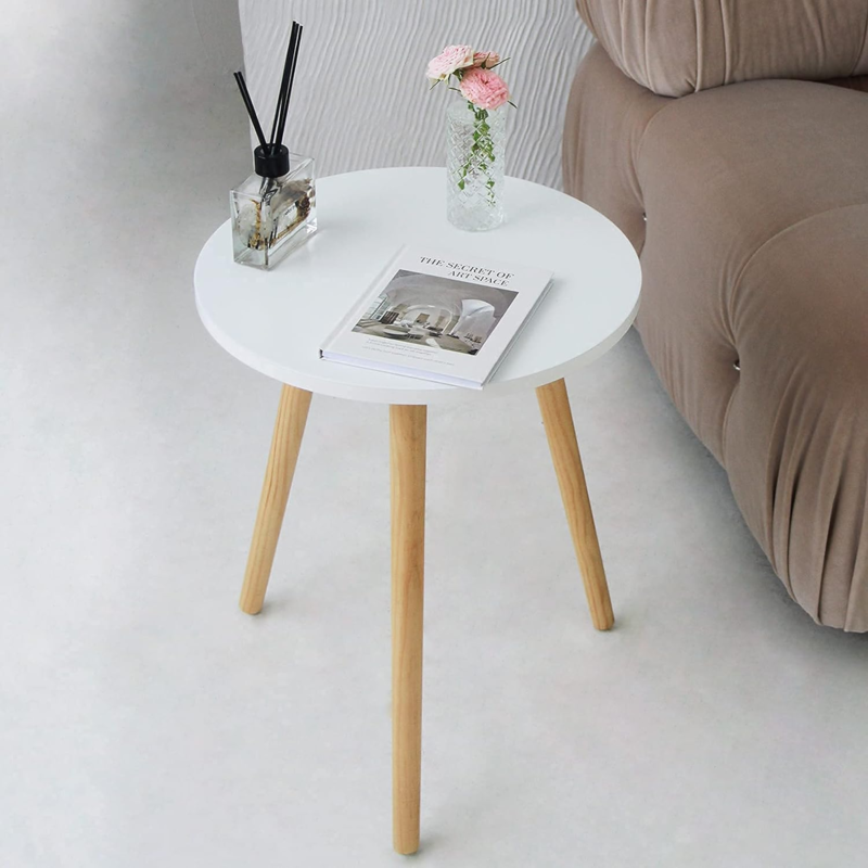 round Side/ End Table, Accent Nightstand Modern for Living Room Bedroom Office Small Spaces, 16''D X 19.5''H (White) - Image 2