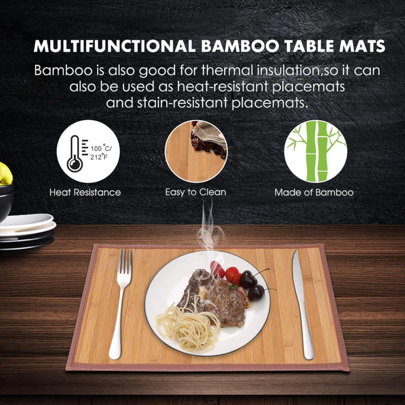 Bamboo Placemats for Dining Table, Placemats Set of 4,Stain-Resistant,Heat-Resistant Place Mats,Durable and Sturdy Dining Place Mats for Kitchen Table (Original) - Image 4